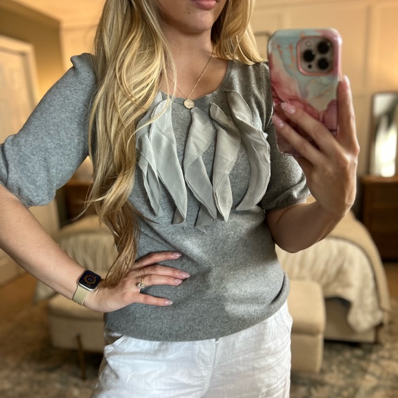 Ann Taylor Tops - Ann Taylor Gray Cashmere Blouse with Ruffle  Accents